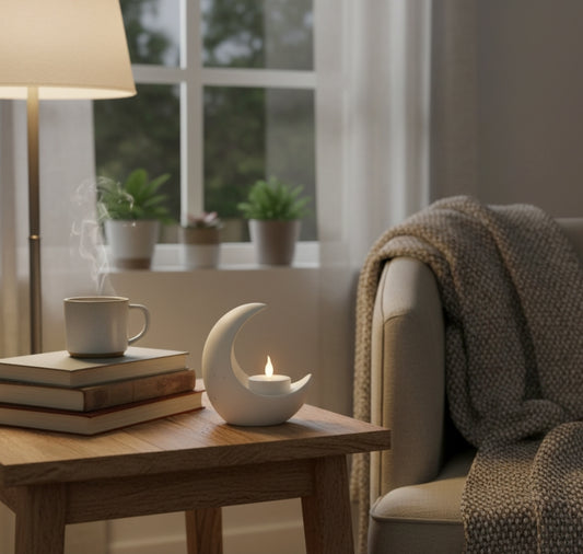 portacandela, luna, resina ecologica, candela led, relax, bianca, azzurrina, verdina, regalo, battessimo, comunione, cresima, matrimonio, regalo, bomboniere, bomboniera