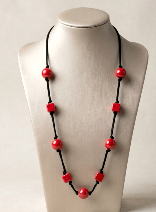 collana, rosso, red, gioiello, primavera, outfit, sfere, quadrati, jewels, necklace