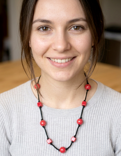 collana, rosso, red, gioiello, primavera, outfit, sfere, quadrati, jewels, necklace