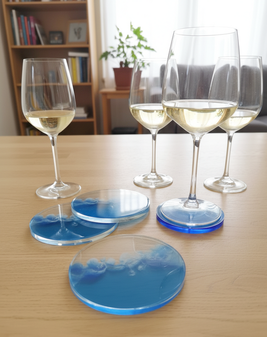 Sottobicchiere in resina epossidica, sfumature blu e bianche, mare, tema mare, ocean resin, resina, resin, regalo, bomboniere