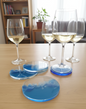 Sottobicchiere in resina epossidica, sfumature blu e bianche, mare, tema mare, ocean resin, resina, resin, regalo, bomboniere