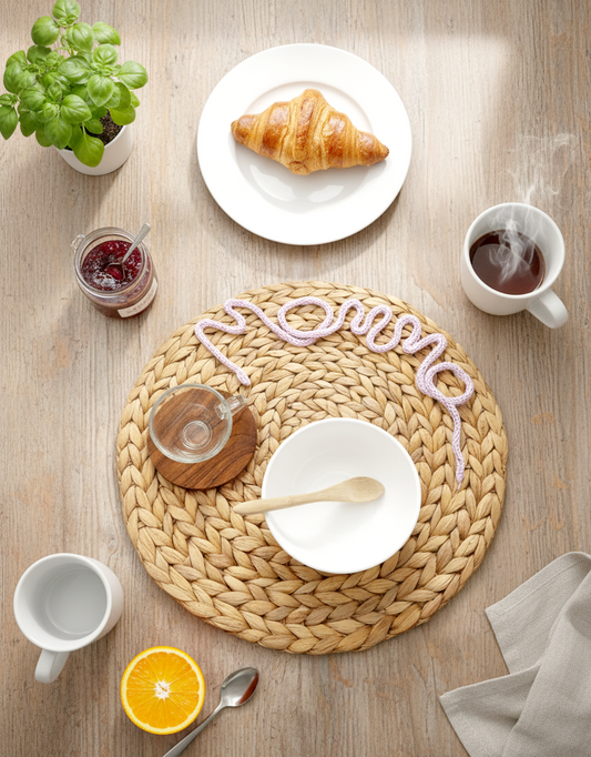 tovaglietta, colazione, pranzo, cena, giacinto d'acqua, mamma, tricotin, festa della mamma, regalo