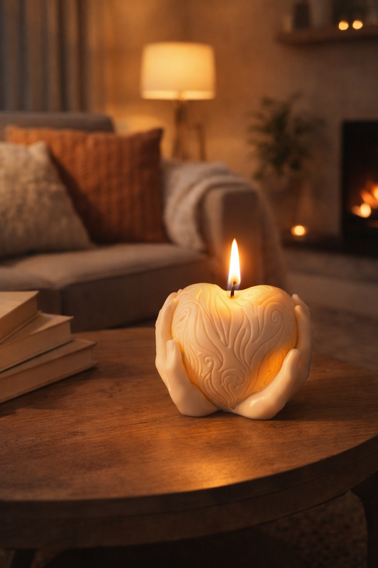 candela, profumo, vaniglia, cuore, mani, regalo, cura, bomboniere, bomboniera