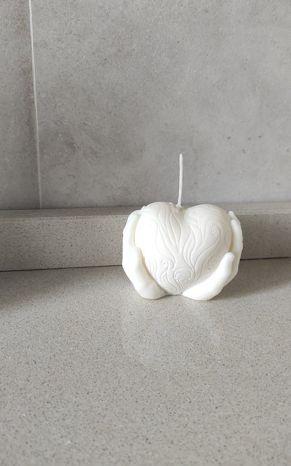 candela, profumo, vaniglia, cuore, mani, regalo, cura, bomboniere, bomboniera