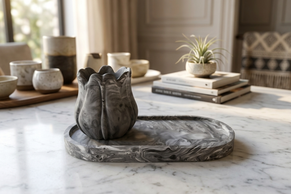 svuotatasche, resina, resina ecologica, regalo, donna, festa della mamma, tulipano, fiore, arredamento, casa, home