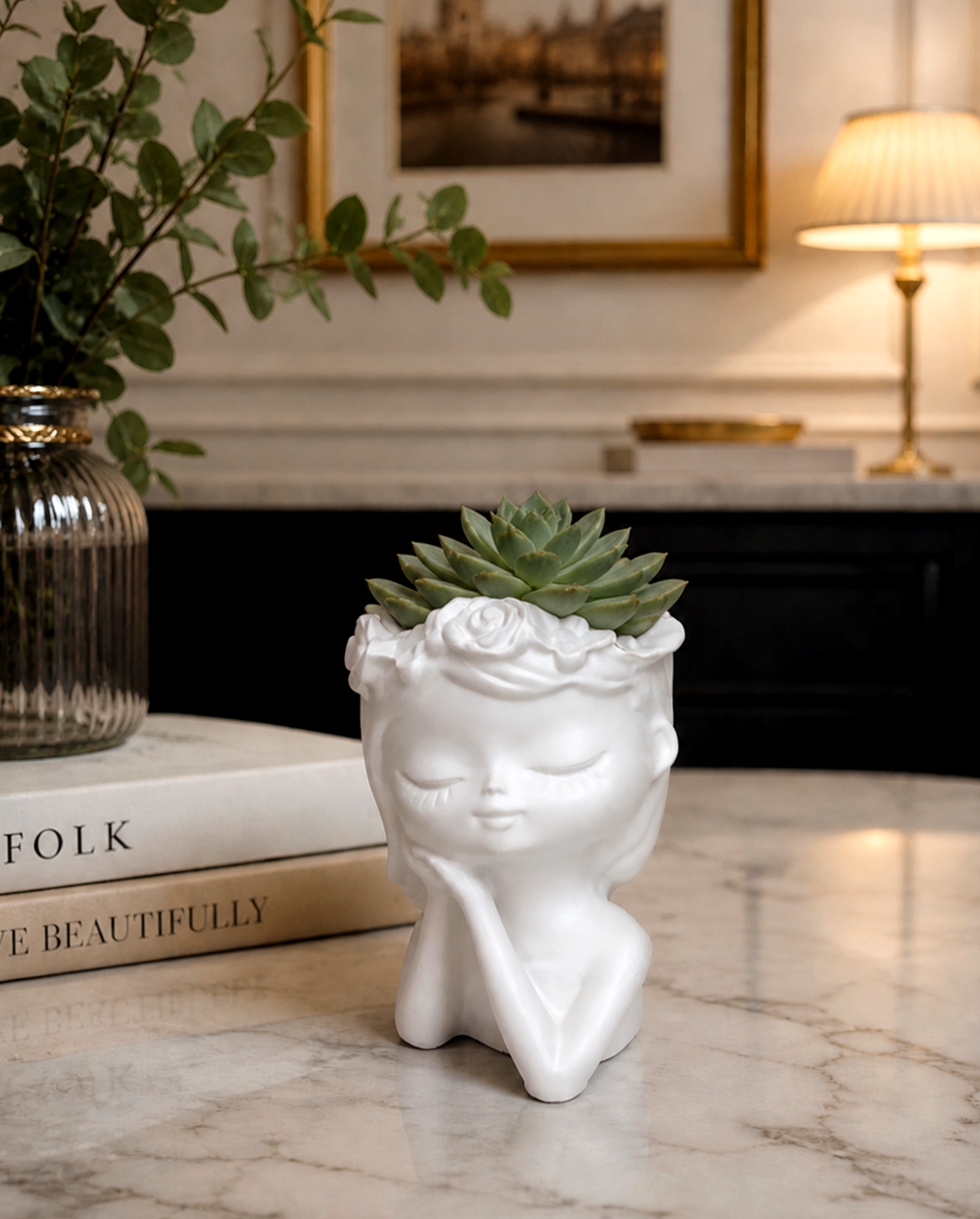 vaso, vaso decorativo, volto, bambina, riposo, calma, bomboniera, battesimo, comunione, cresima, matrimonio, utile, arredamento, arredo