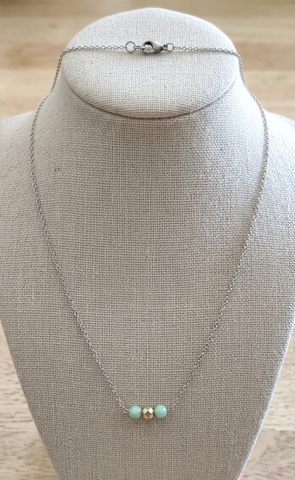 collana, regalo, donna, perline, verde acqua, minimal, chic, vetro, outfit, acciaio