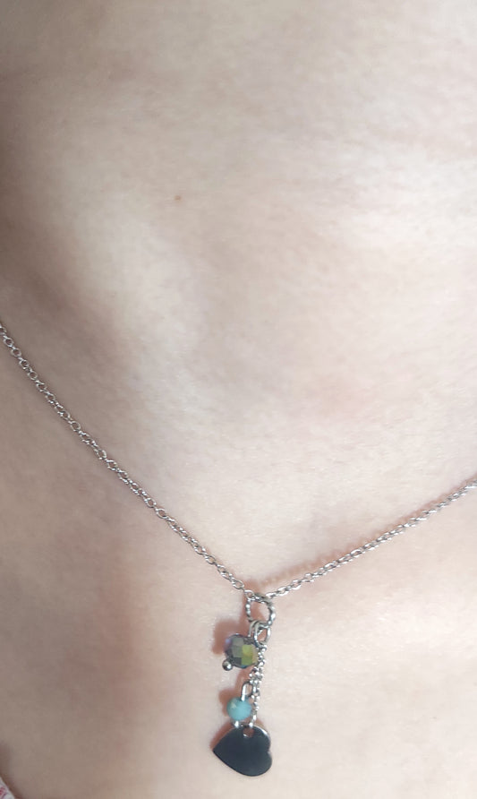 collana, acciaio, vetro, cuore, amore, pendente, luce, regalo