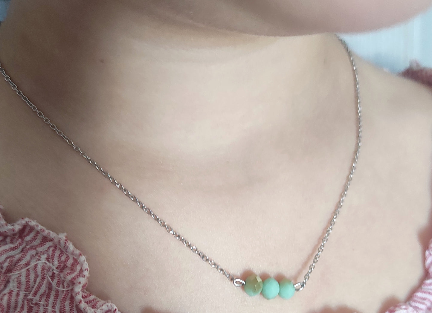 collana, regalo, donna, perline, verde acqua, minimal, chic, vetro, outfit, acciaio