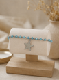 braccialetto, azzurro, perline, stella, uncinetto, chic, minimal, regalo, donna, outfit, acciaio, argento