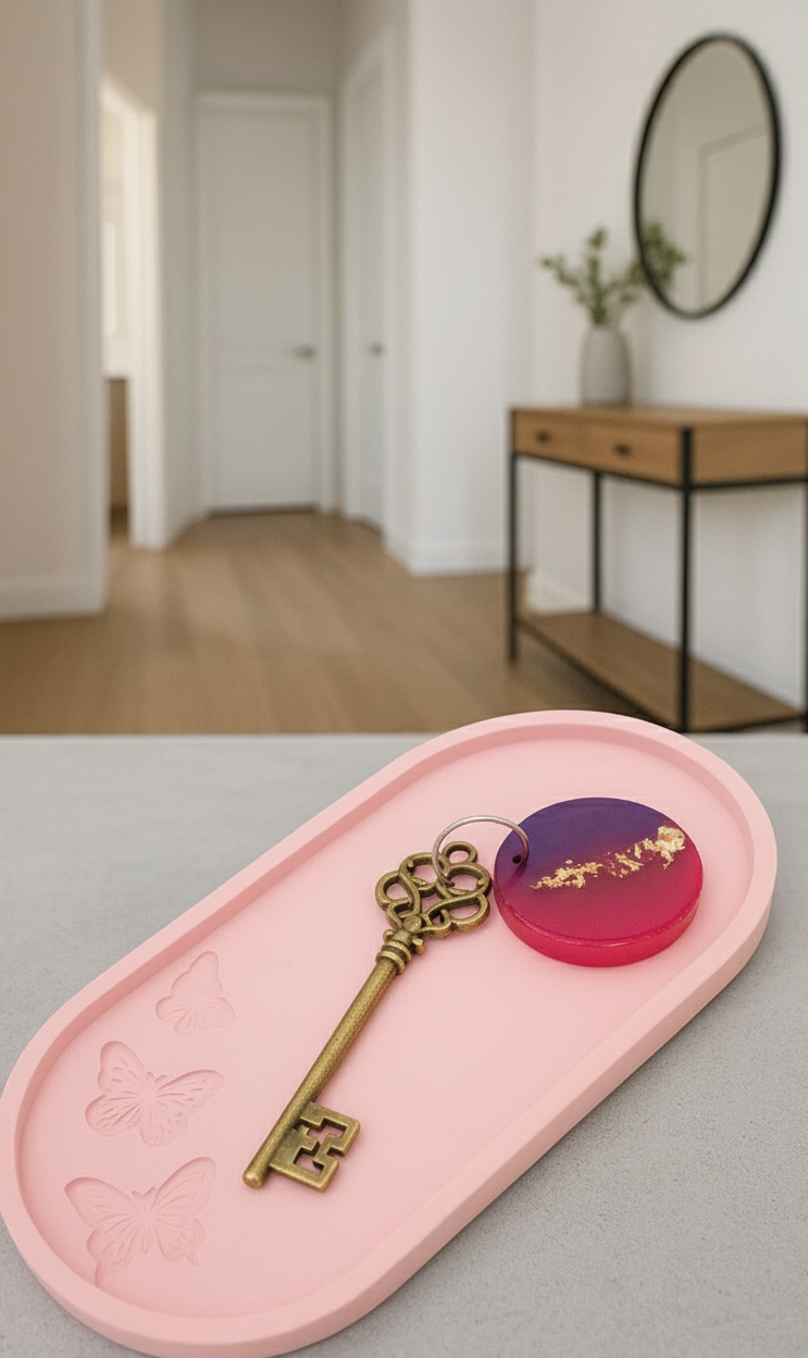 svuotatasche, resina, resina ecologica, arredo, casa, portagioielli, resina, regalo, bomboniere, bomboniera, farfalla, ingresso, moderno