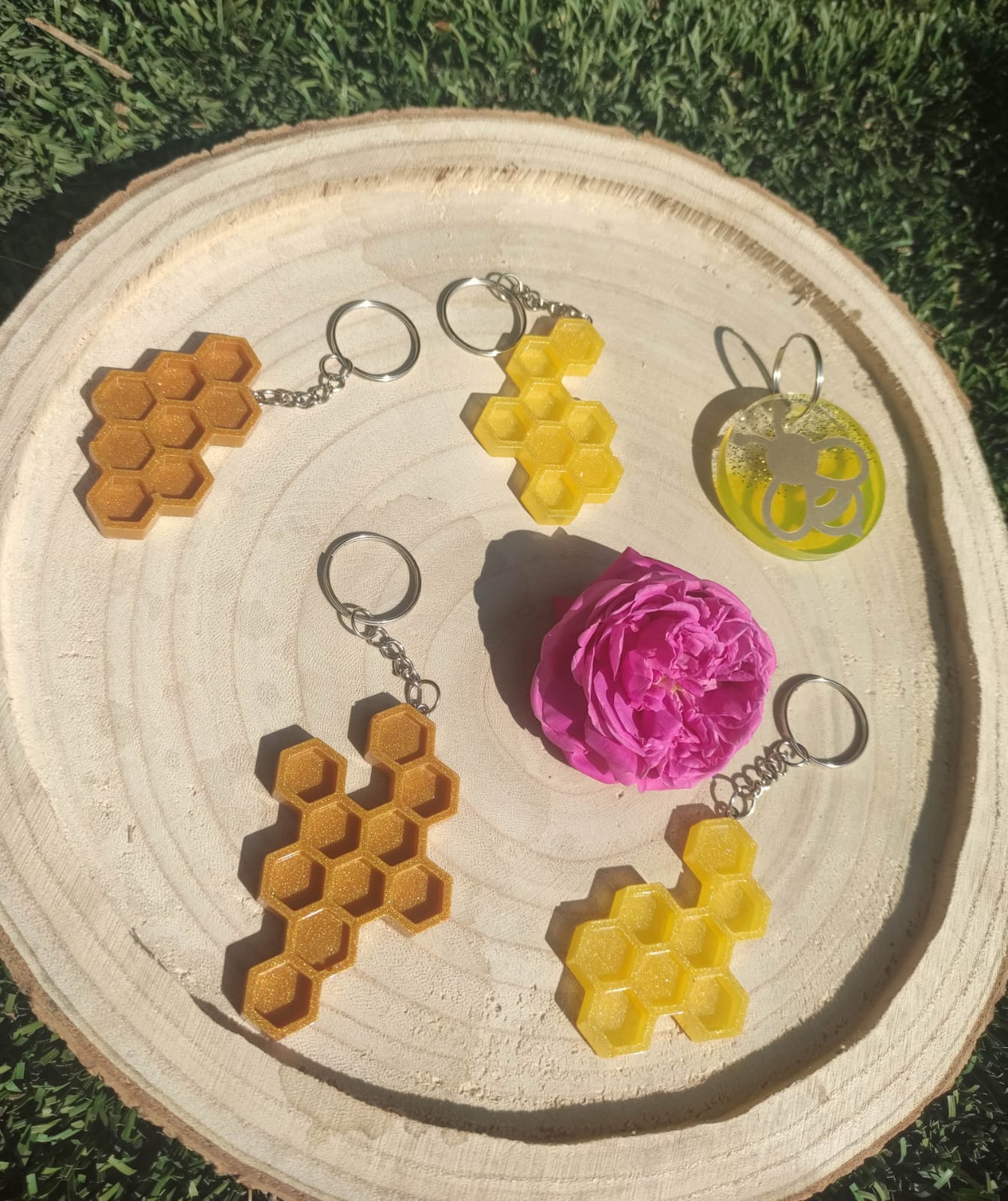 Portachiavi resina, alveare, giallo, ambra, hive, resin, regalo, battessimo, comunione, cresima, matrimonio, bomboniera