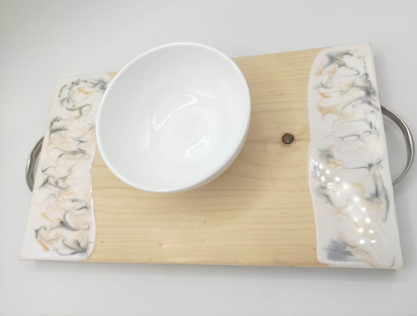 Vassoio legno e resina per colazione, aperitivo, decorazione a tema marmo, pratiche maniglie, covelano, wood cutting board, aperitivo, regalo