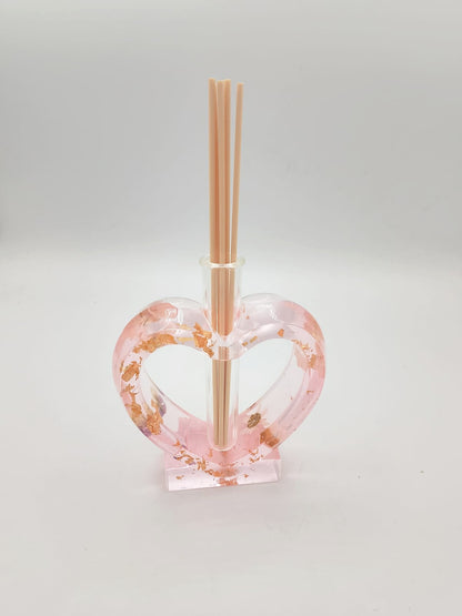 porta diffusore, diffusore, vaso, cuore, relax, fragranze, bastoncini, resina epossidica, regalo, bomboniere, bomboniera, fiori secchi