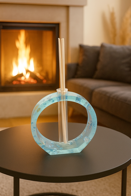 porta diffusore, diffusore, vaso, tondo, relax, fragranze, bastoncini, resina epossidica, regalo, bomboniere, bomboniera, fiori secchi