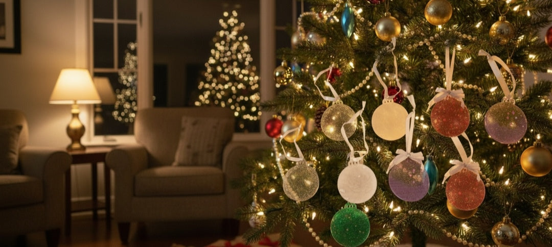 palline, albero, natale, resina, decorazione