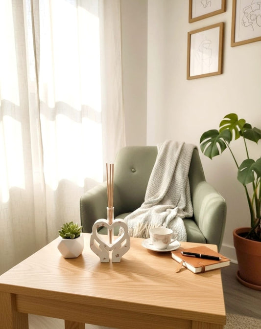 porta diffusore, diffusore, vaso, cuore, mani, un cuore tra le mani, relax, fragranze, bastoncini, resina ecologica, regalo, bomboniere, bomboniera