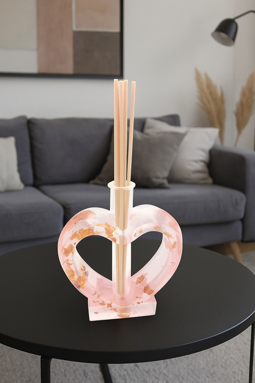 porta diffusore, diffusore, vaso, cuore, relax, fragranze, bastoncini, resina epossidica, regalo, bomboniere, bomboniera, fiori secchi