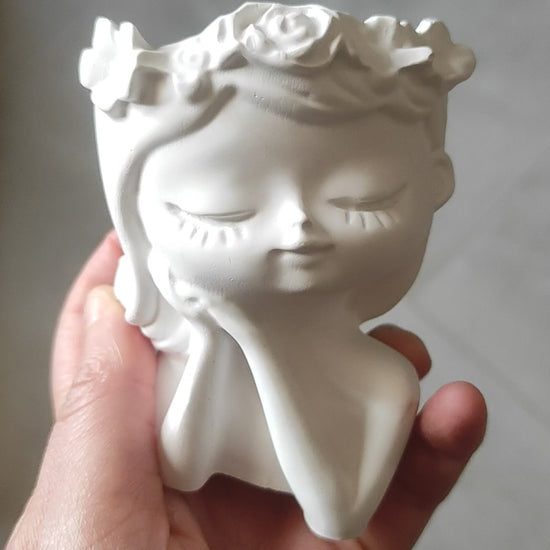 vaso, vaso decorativo, volto, bambina, riposo, calma, bomboniera, battesimo, comunione, cresima, matrimonio, utile, arredamento, arredo
